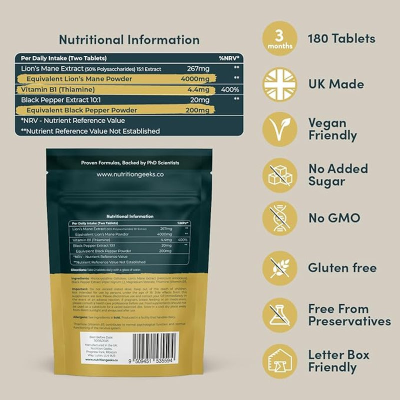 Clarity Brain - Advanced Lion's Mane ( 180 Tablets ) 